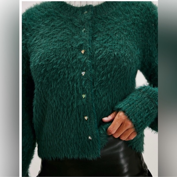 Free People Celeste Cardi Sweater Top in Uncut Emerald Small - Picture 2 of 9